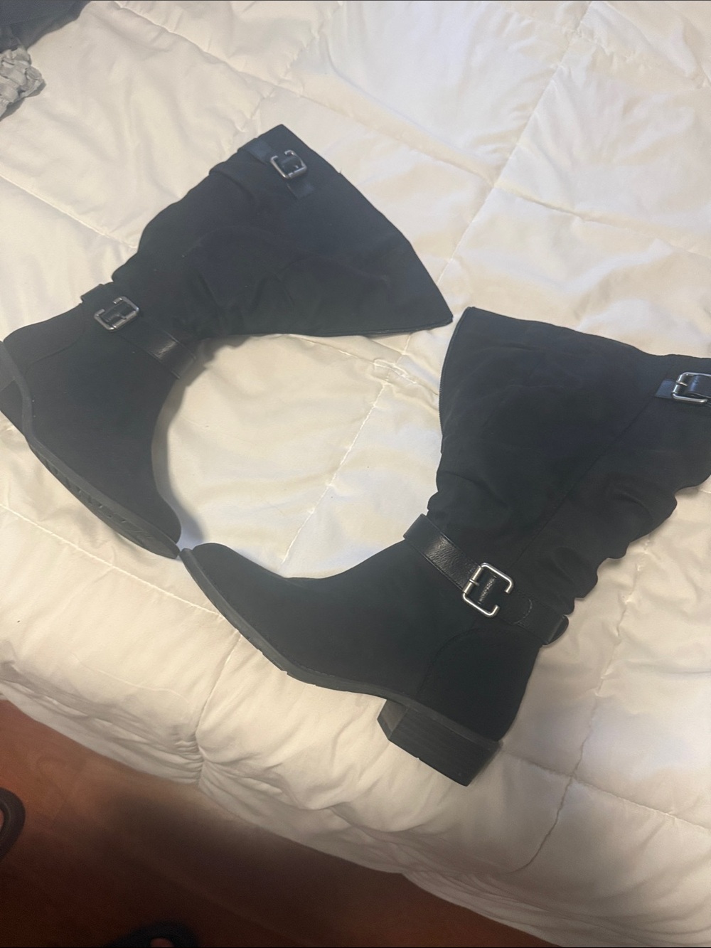 Classic Black Mid-Calf Women's Boots with Buckle Detail